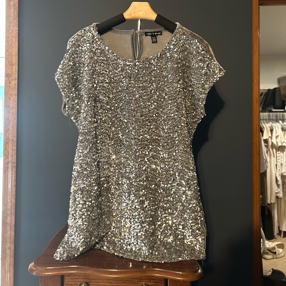 Sequin blouse with velvet back | Size: M | Color: Grey